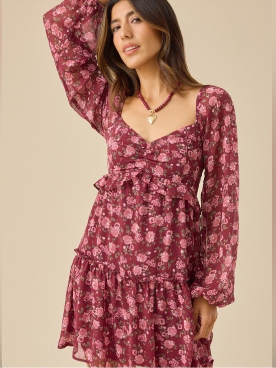 Altar'd State Dresses & Skirts - NWT Altard State Leanna Floral Mini Dress Burgundy long sleeve dress